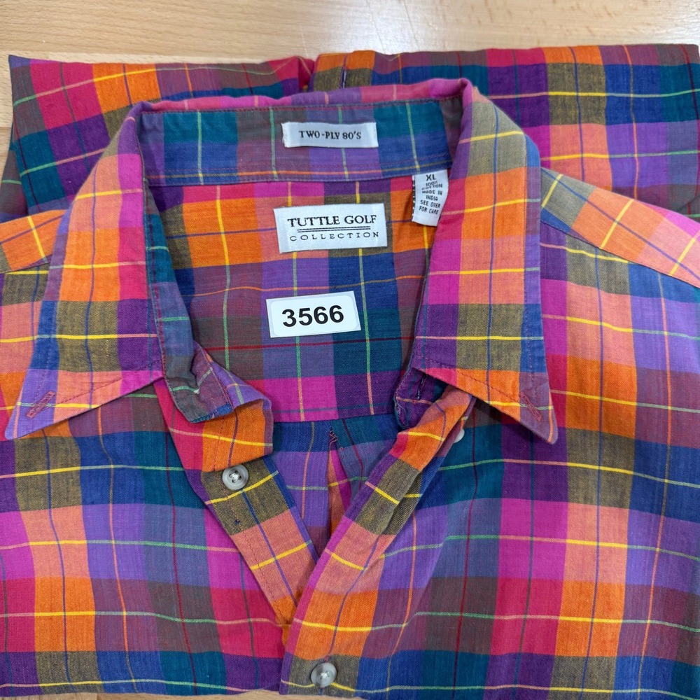 Tuttle Golf Collection Short Sleeve Plaid Button Up Shirt XL Multicolor